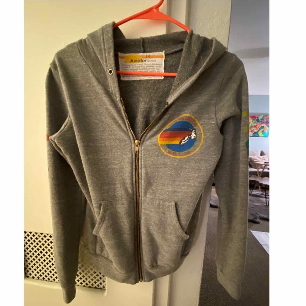 *set* Aviator Nation heather gray sweatsuit - hoodie + matching sweatpants XS